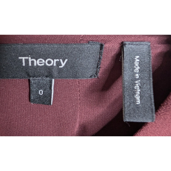 Theory Sleeveless Maroon Layered Hem Dress Satin Tiered Ruffle Modern Romantic 0 - Picture 8 of 10